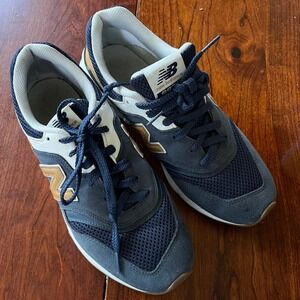 New Balance 997H Navy Blue Gold Suede Mesh Sneakers Womens Athletic‎ Shoes